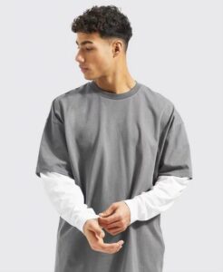 Layer an oversized t shirt with a long sleeved t shirt