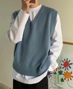 Layer oversized t shirts with sweater vests or jackets