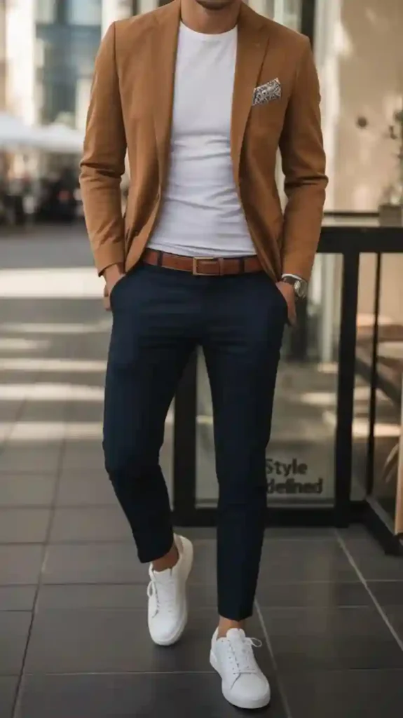 Brown Blazer with white t shirt
