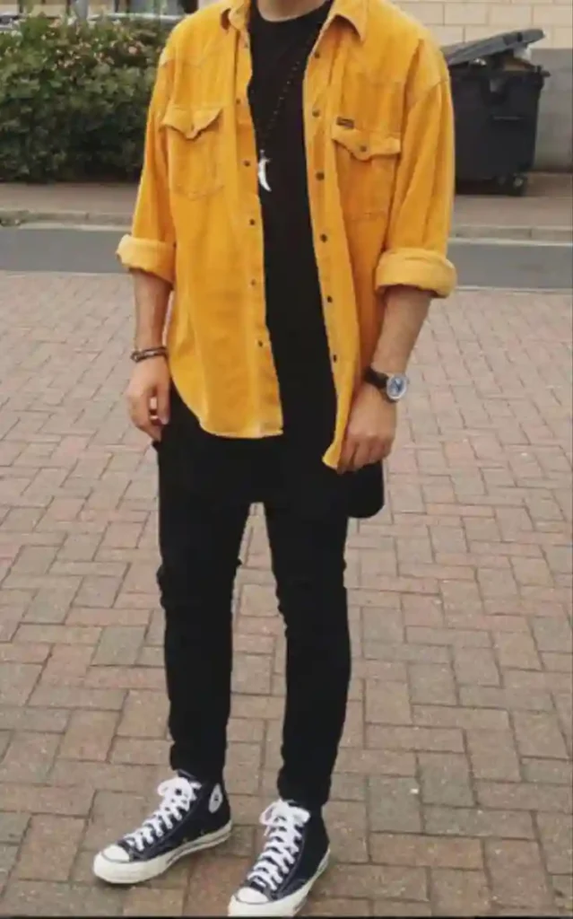Yellow shirt with black t shirt