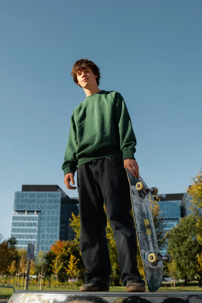 green tee with black white sweatpants mens