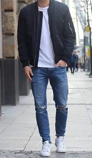 White t shirt with Bomber Jacket