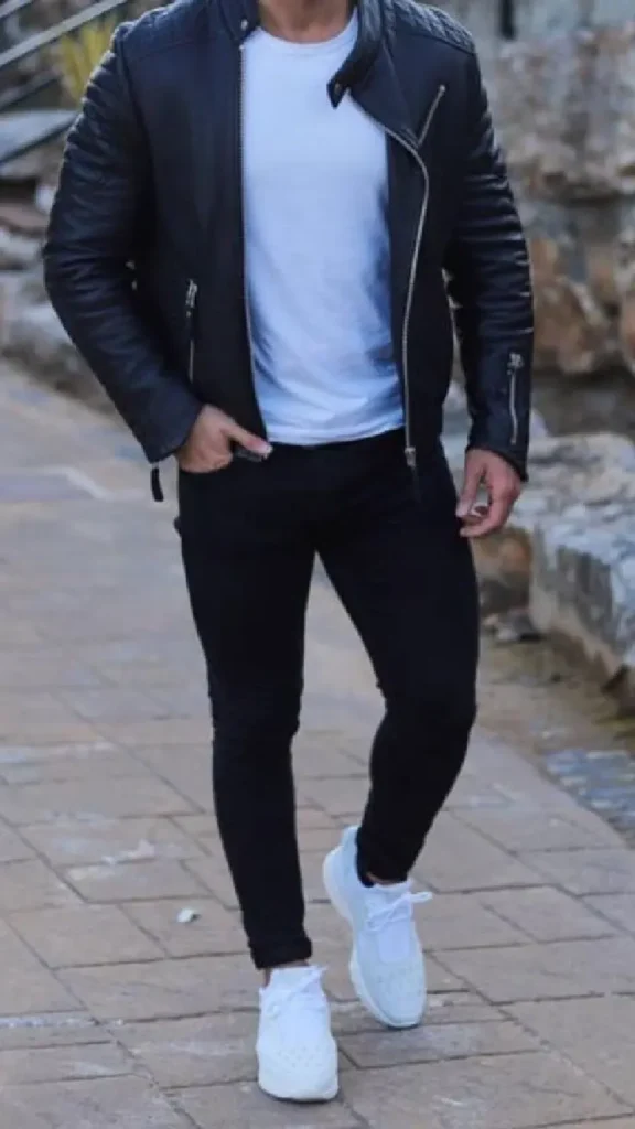 White t shirt with Leather jackets