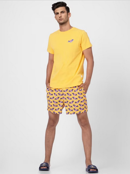 Yellow T-Shirt Match with Printed Shorts