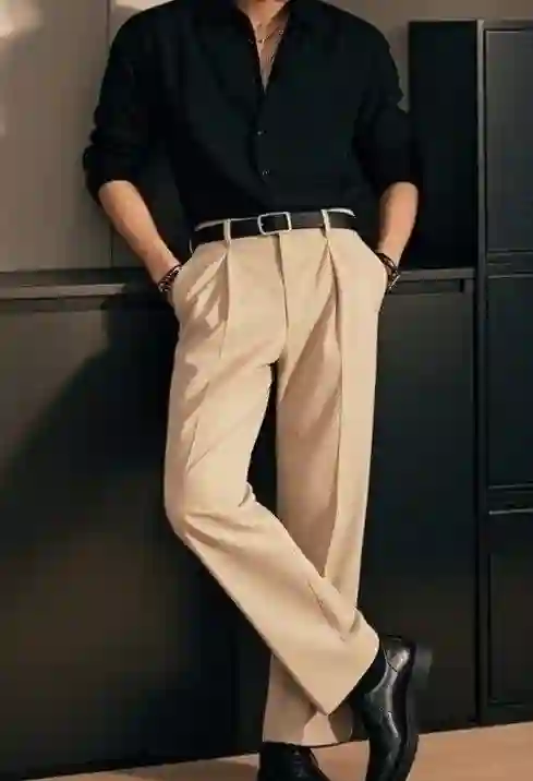 Beige Herrenhose Hoch taillierte plissierte Anzughose Formelle Hochzeit Office Wear Hose