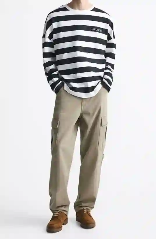 Cargo Pants pair well with striped t shirts