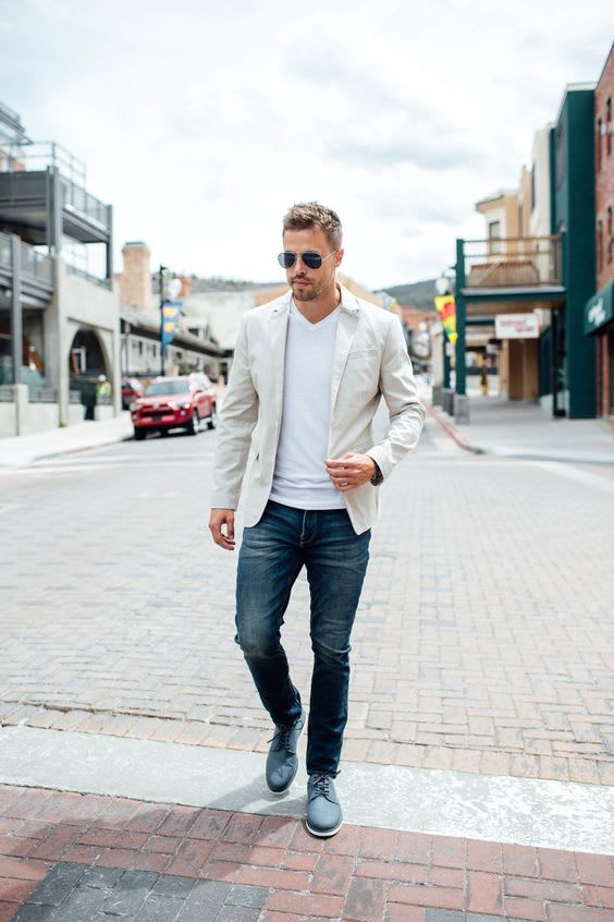 Casual Layers White Blazer with T-shirt combination