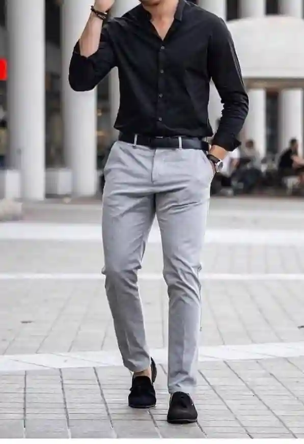 Grey Pants with Black Shirt Combination