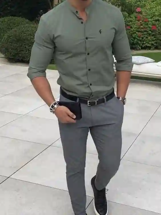 Grey Pants with Green Shirt Combination