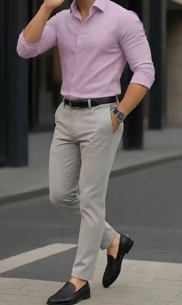 Grey Pants with Lavender Shirt Combination