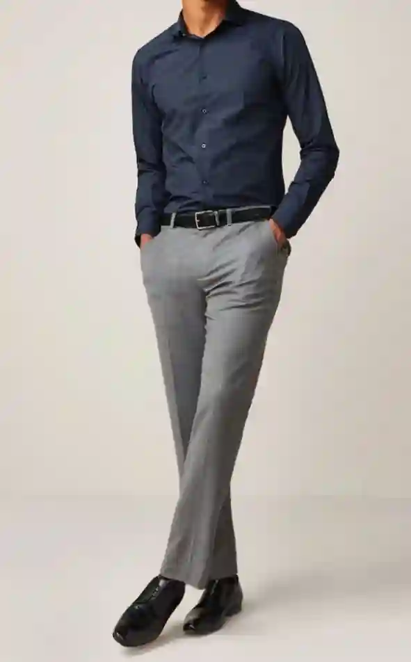 Grey Pants with Navy Blue Shirt Combination