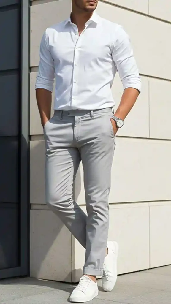 Grey Pants with White Shirt Combination