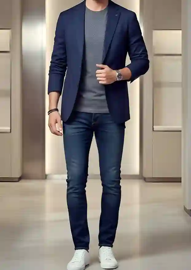 Navy Blue Blazer Combination with Jeans