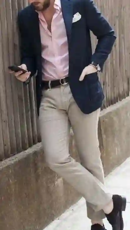 Navy Blue Blazer Combination with Light Pink Shirt Modern Look