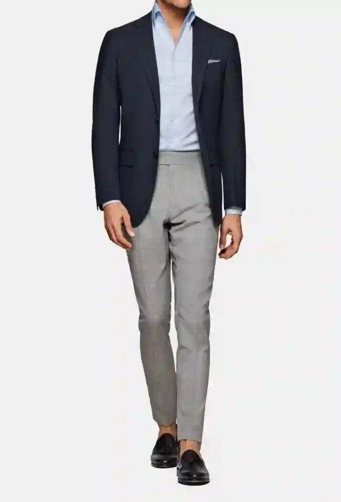 Navy Blue Blazer with Grey Pants