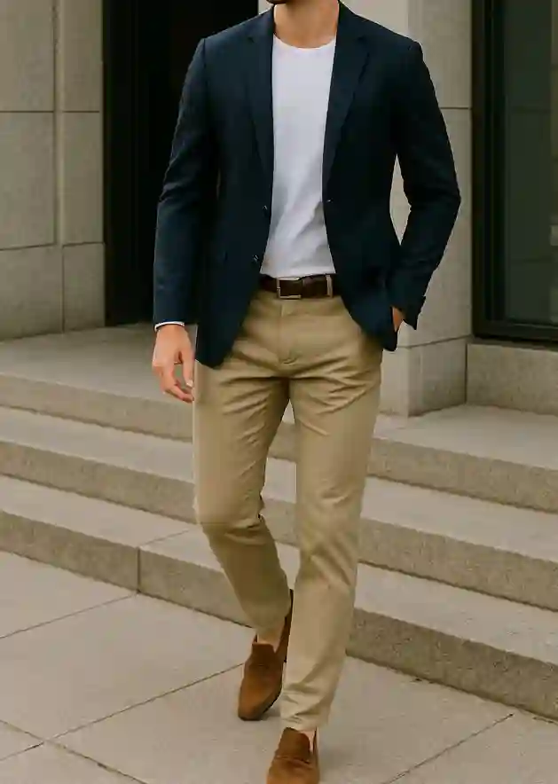 Navy Blue Blazer with Khaki Pants
