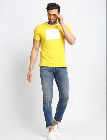 Yellow T-Shirt Pair with Blue Jeans