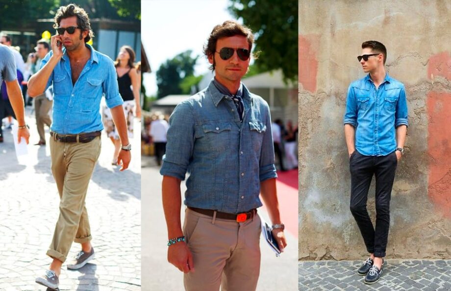 Denim Shirt Combine with Chinos