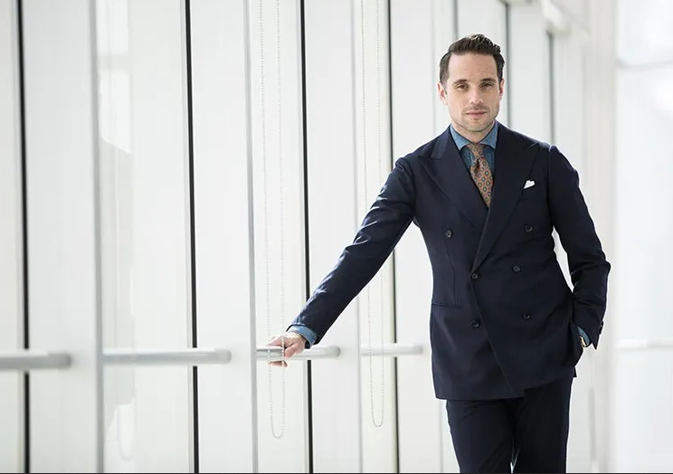 Double Breasted Suit with Denim Shirts