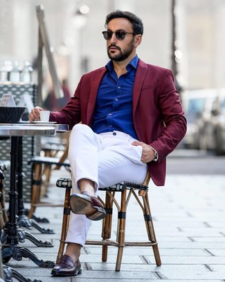 Maroon Blazer with Blue Shirt Combination